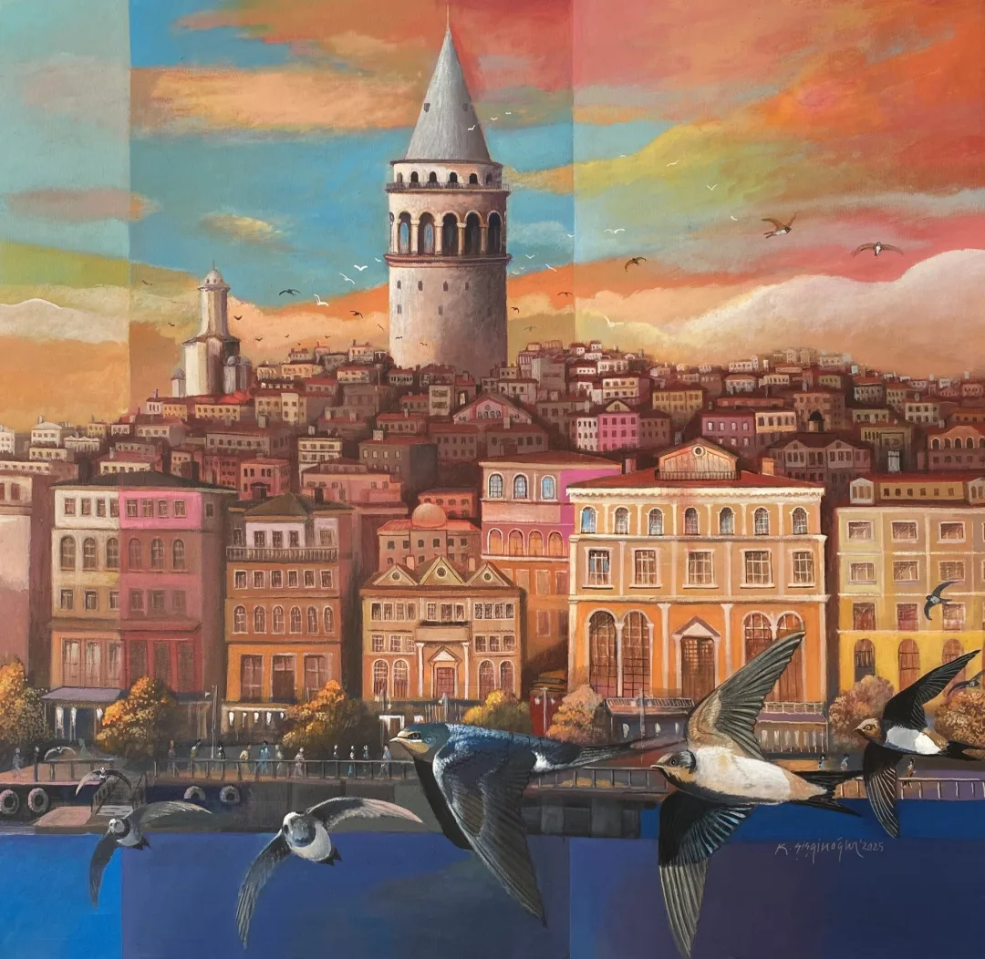 "İstanbul'un bekçileri" eseri KADİR ŞİŞGİNOĞLU tarafından 2025 yılında 75x77 cm ölçülerinde Tuval üzeri akrilik boya tekniği ile yapılmıştır.