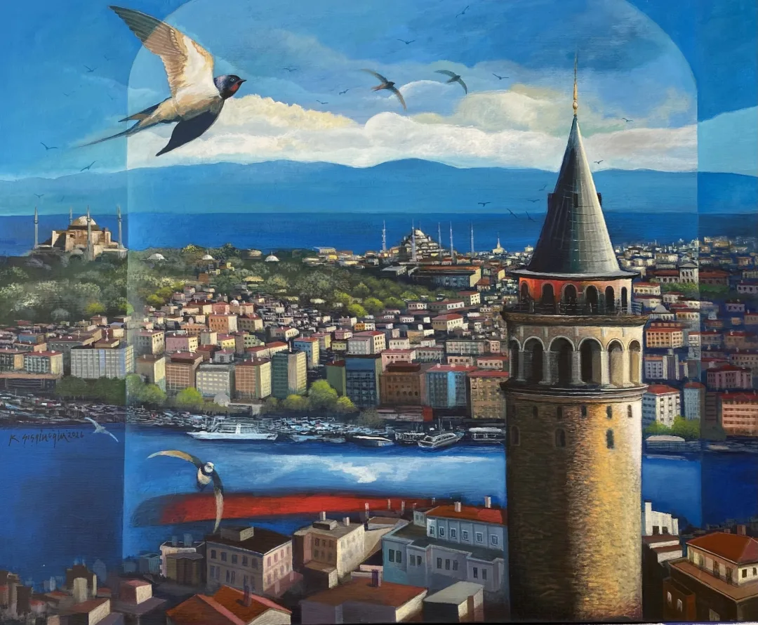 "Galata'dan bakış" eseri KADİR ŞİŞGİNOĞLU tarafından 2026 yılında 70x85 cm ölçülerinde Tuval üzeri akrilik boya tekniği ile yapılmıştır.