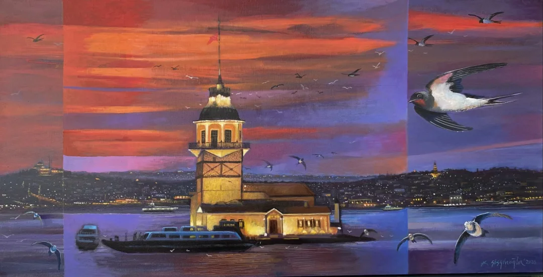 "Kızkulesi, İstanbul" eseri KADİR ŞİŞGİNOĞLU tarafından 2026 yılında 48x94 cm ölçülerinde Tuval üzeri akrilik boya tekniği ile yapılmıştır.