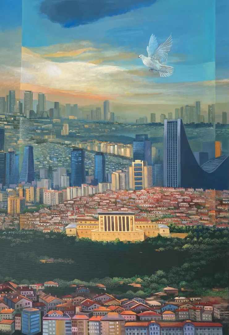 "Ankara, Anıtkabir'den" eseri KADİR ŞİŞGİNOĞLU tarafından 2026 yılında 109x75 cm ölçülerinde Tuval üzeri akrilik boya tekniği ile yapılmıştır.