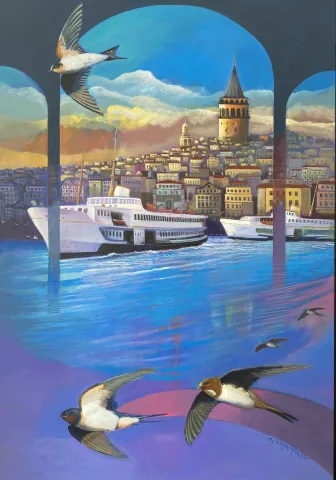 "Karaköy ve Galata" eseri KADİR ŞİŞGİNOĞLU tarafından 2026 yılında 100x70 cm ölçülerinde Tuval üzeri akrilik boya tekniği ile yapılmıştır.