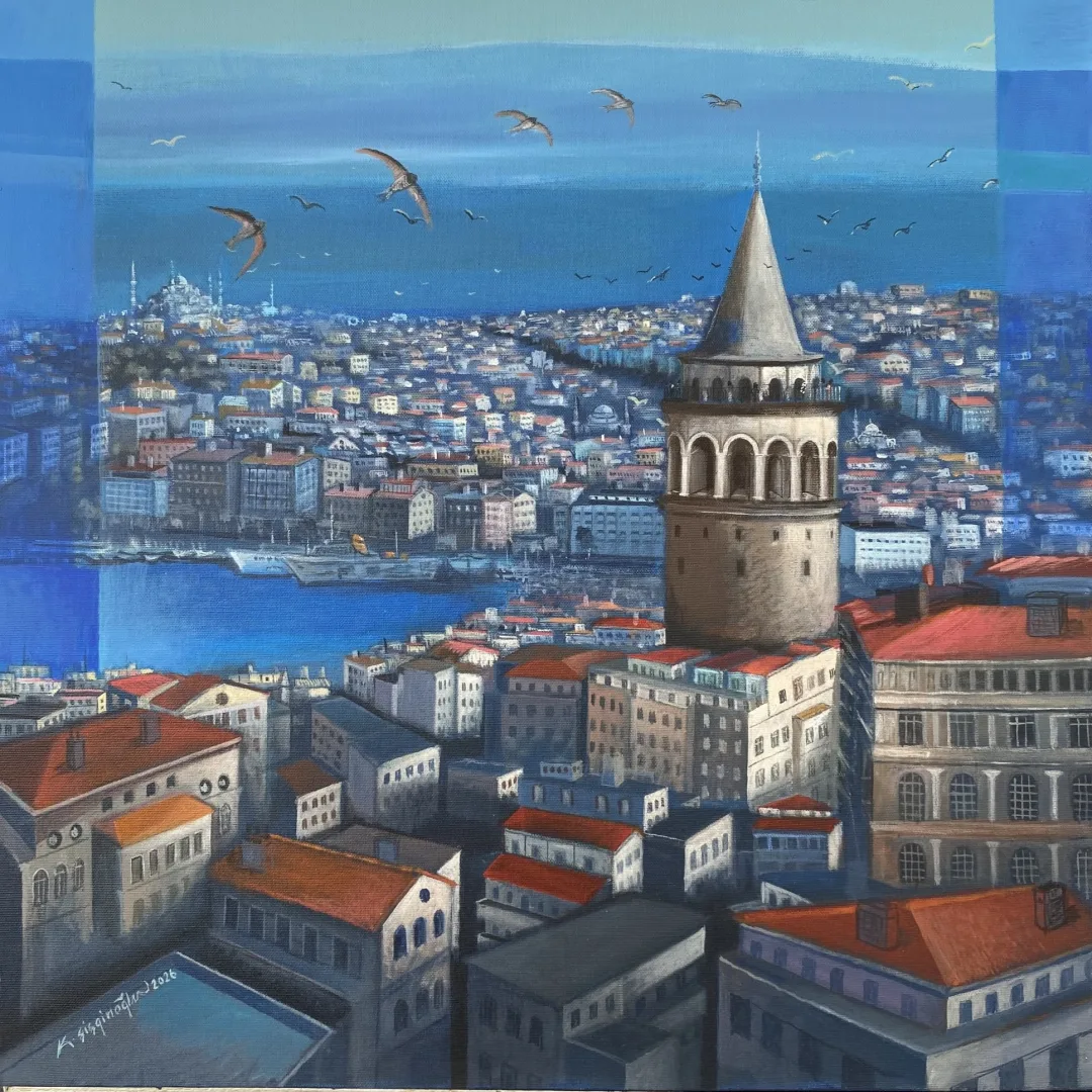 "Galata Kulesi" eseri KADİR ŞİŞGİNOĞLU tarafından 2026 yılında 60x60 cm ölçülerinde Tuval üzeri akrilik boya tekniği ile yapılmıştır.