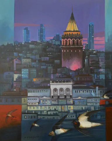 KADİR ŞİŞGİNOĞLU — “Galata Kulesi”, 2026 "Galata Kulesi" eseri KADİR ŞİŞGİNOĞLU tarafından 2026 yılında 100x80 cm ölçülerinde Tuval üzeri akrilik boya tekniği ile yapılmıştır.