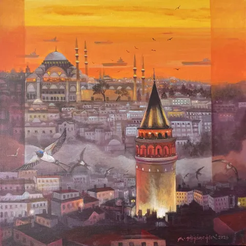 KADİR ŞİŞGİNOĞLU — “Galata Kulesi”, 2026 "Galata Kulesi" eseri KADİR ŞİŞGİNOĞLU tarafından 2026 yılında 50x50 cm ölçülerinde Tuval üzeri akrilik boya tekniği ile yapılmıştır.