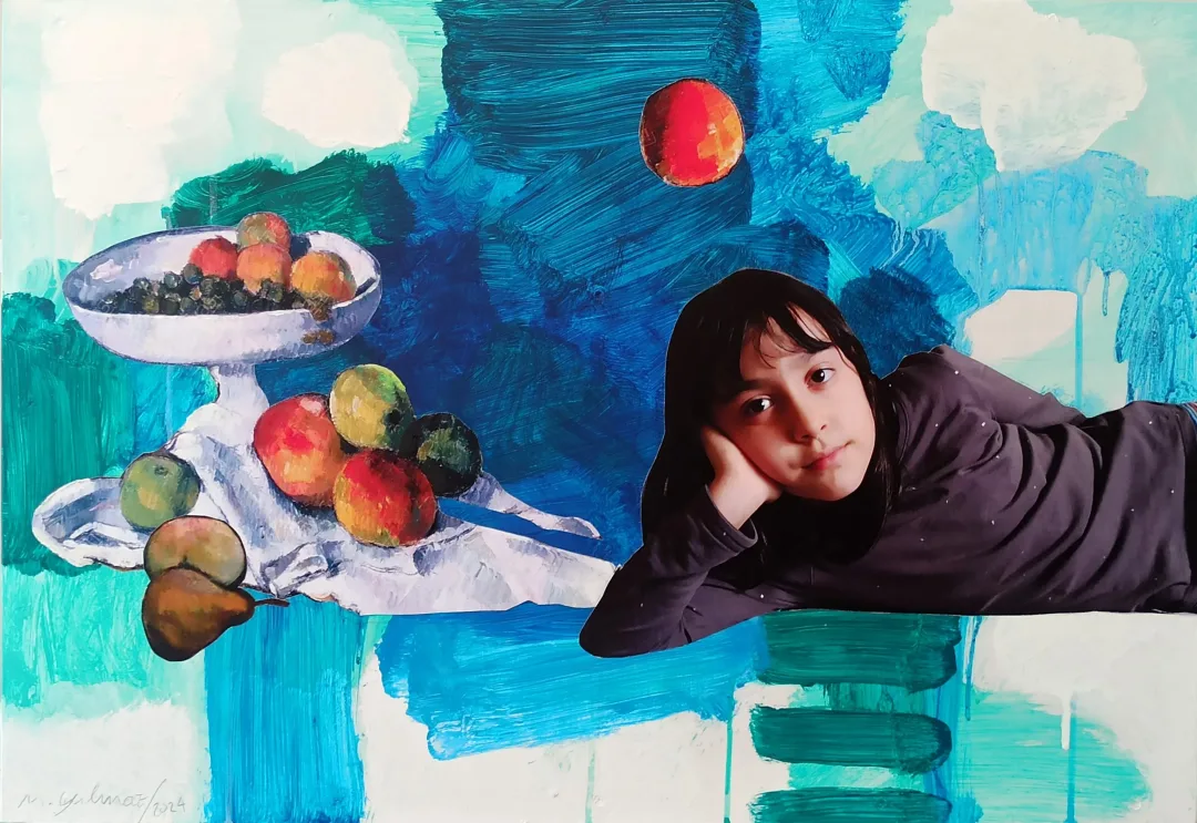 yakınlaştır "Cézanne ve Sezan - 3" eseri MEHMET YILMAZ tarafından 2024 yılında 55x80 cm ölçülerinde Sunta üzeri karışık teknik tekniği ile yapılmıştır.