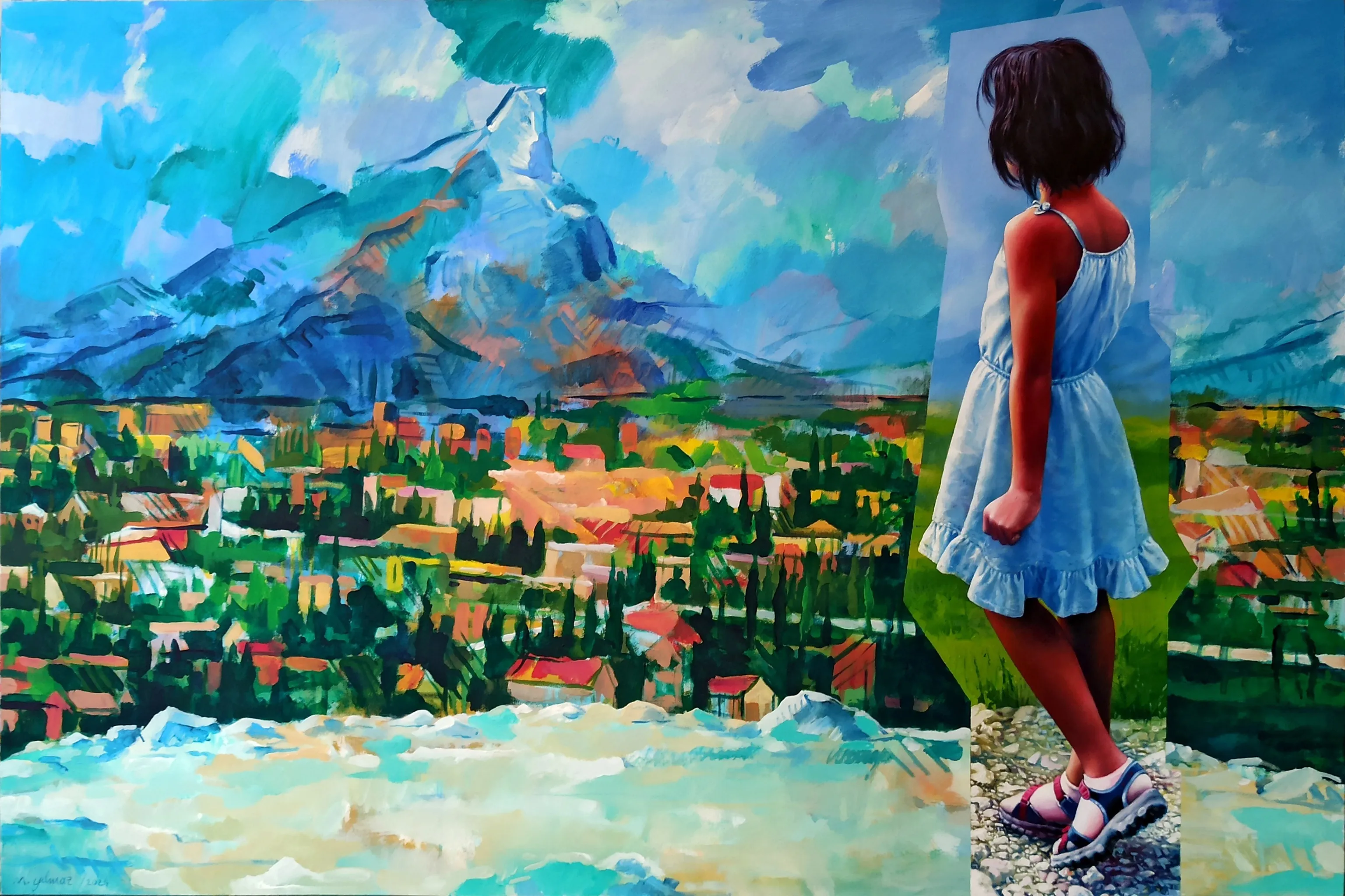 "Cézanne ve Sezan - 13" eseri MEHMET YILMAZ tarafından 2024 yılında 100x150 cm ölçülerinde Tuval üzeri akrilik ve yağlı boya tekniği ile yapılmıştır.