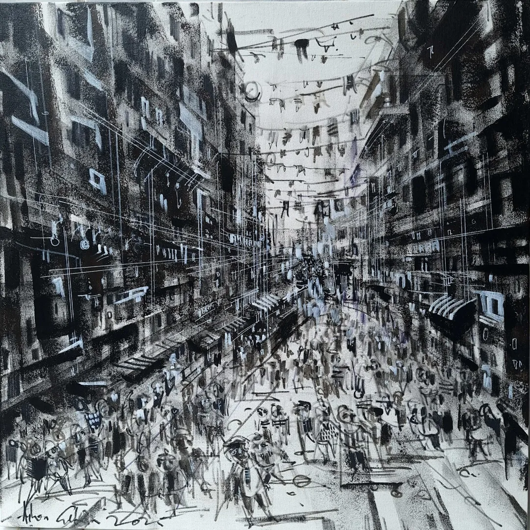 yakınlaştır "Beyoğlu" eseri AYHAN ÇETİN tarafından 2025 yılında 60x60 cm ölçülerinde Tuval üzeri akrilik boya tekniği ile yapılmıştır.