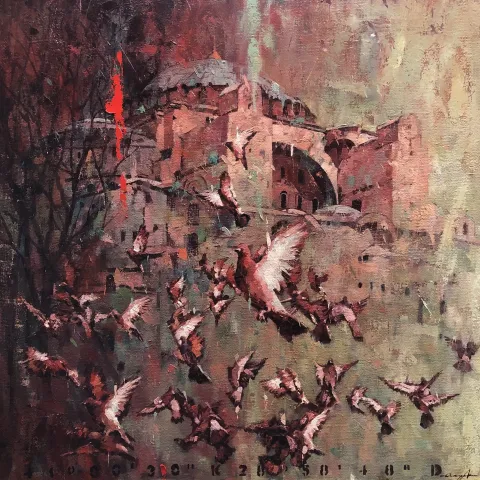 OSMAN AKÇA — “Güvercinler Serisi” "Güvercinler Serisi" eseri OSMAN AKÇA tarafından 90x90 cm ölçülerinde Tuval üzeri yağlı boya tekniği ile yapılmıştır.