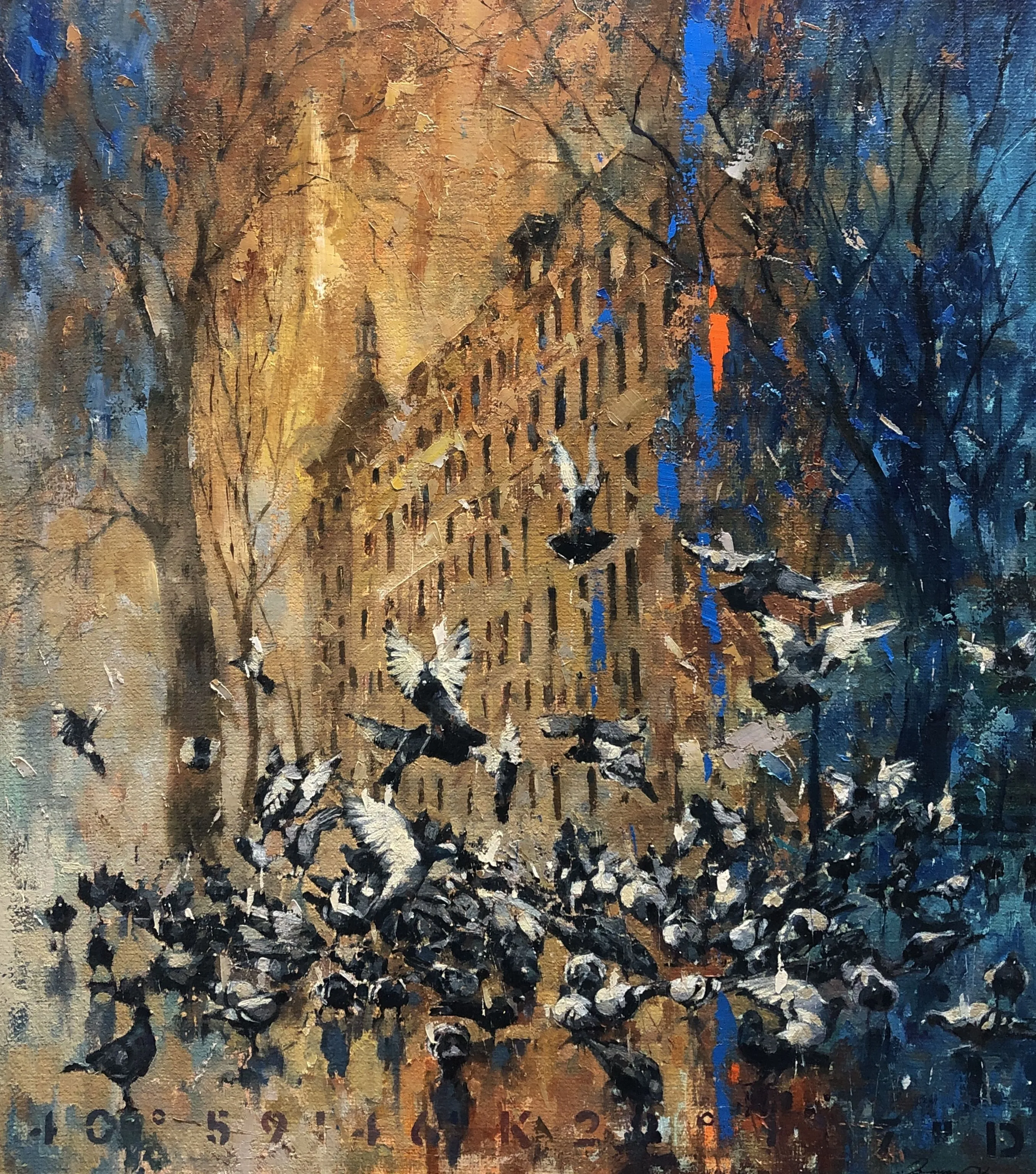 "Güvercinler Serisi" eseri OSMAN AKÇA tarafından 85x75 cm ölçülerinde Tuval üzeri yağlı boya tekniği ile yapılmıştır.