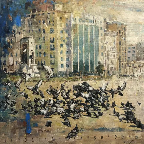 OSMAN AKÇA — “Güvercinler Serisi” "Güvercinler Serisi" eseri OSMAN AKÇA tarafından 76x76 cm ölçülerinde Tuval üzeri yağlı boya tekniği ile yapılmıştır.