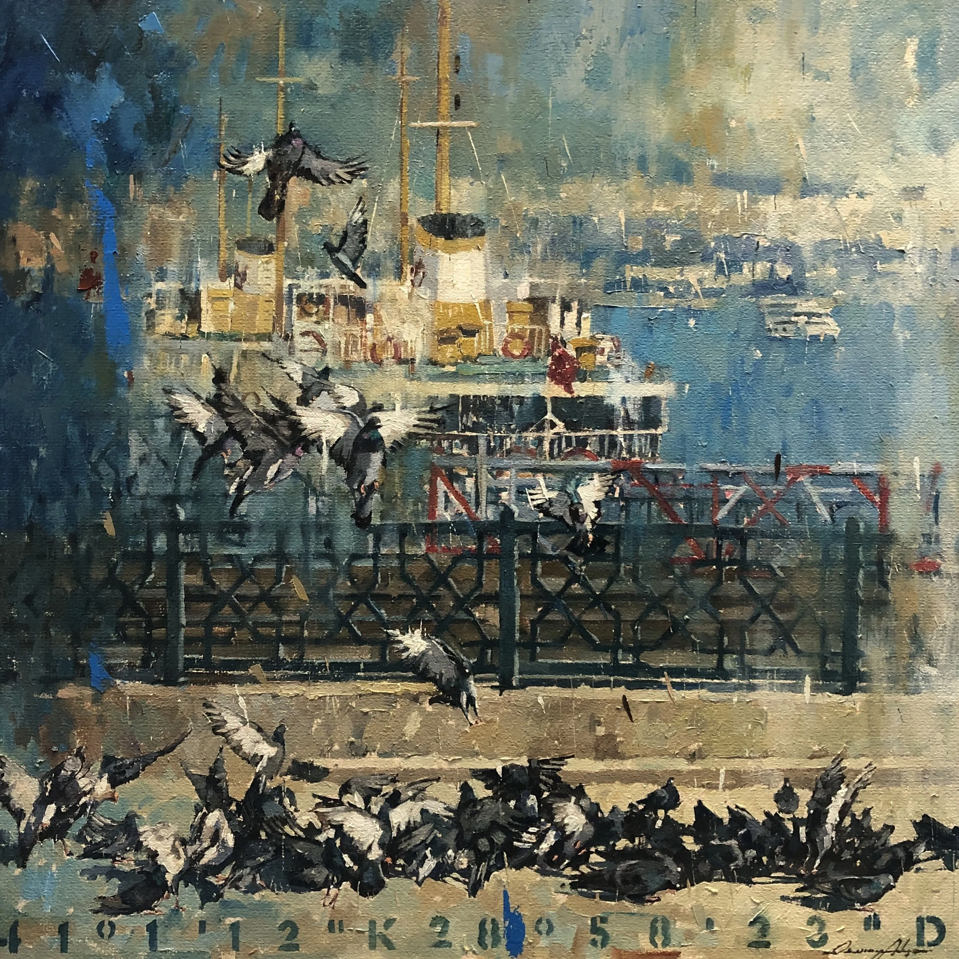 "Güvercinler Serisi" eseri OSMAN AKÇA tarafından 76x76 cm ölçülerinde Tuval üzeri yağlı boya tekniği ile yapılmıştır.