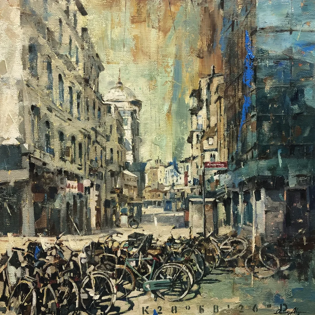 yakınlaştır "Bisikletler Serisi" eseri OSMAN AKÇA tarafından 76x76 cm ölçülerinde Tuval üzeri yağlı boya tekniği ile yapılmıştır.