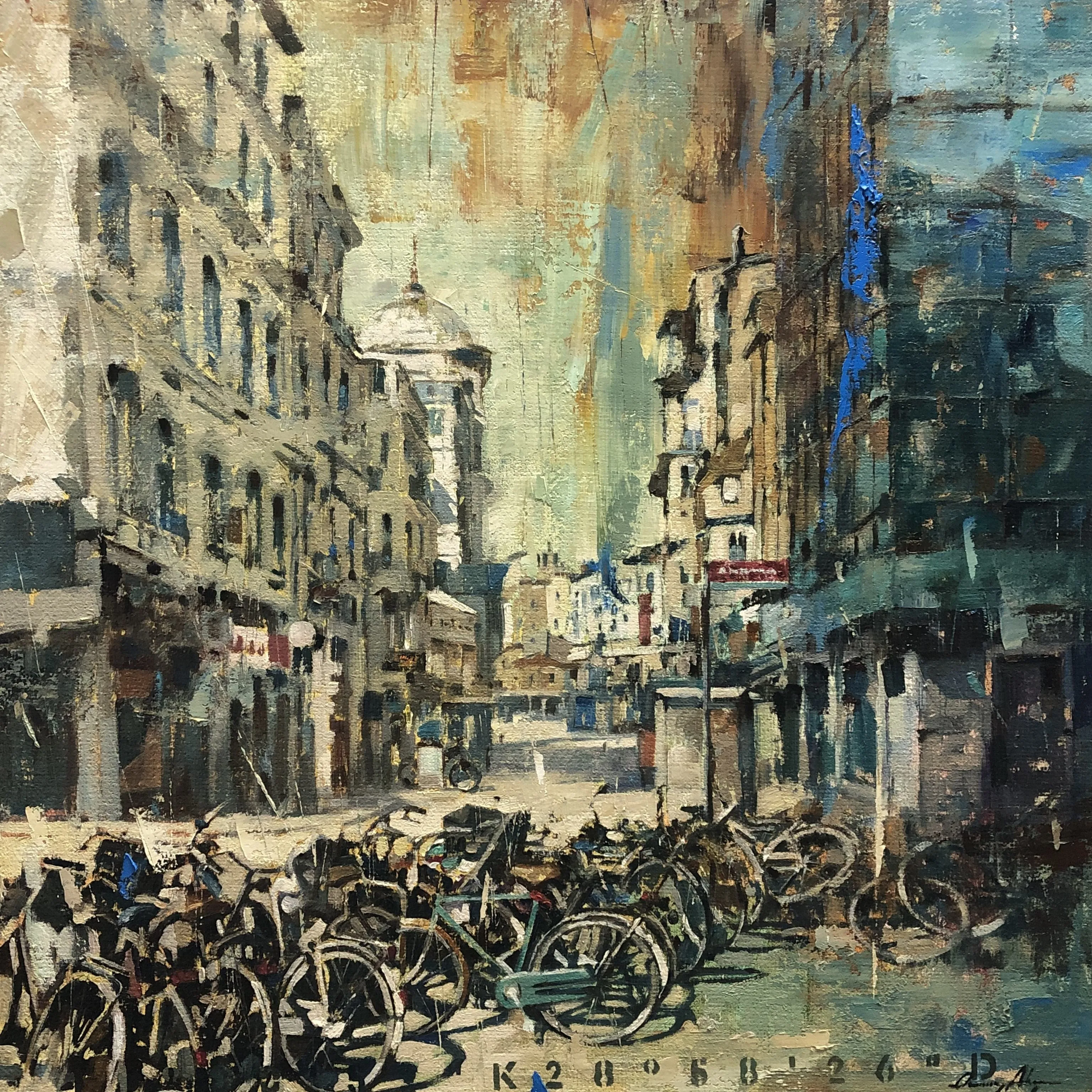 "Bisikletler Serisi" eseri OSMAN AKÇA tarafından 76x76 cm ölçülerinde Tuval üzeri yağlı boya tekniği ile yapılmıştır.