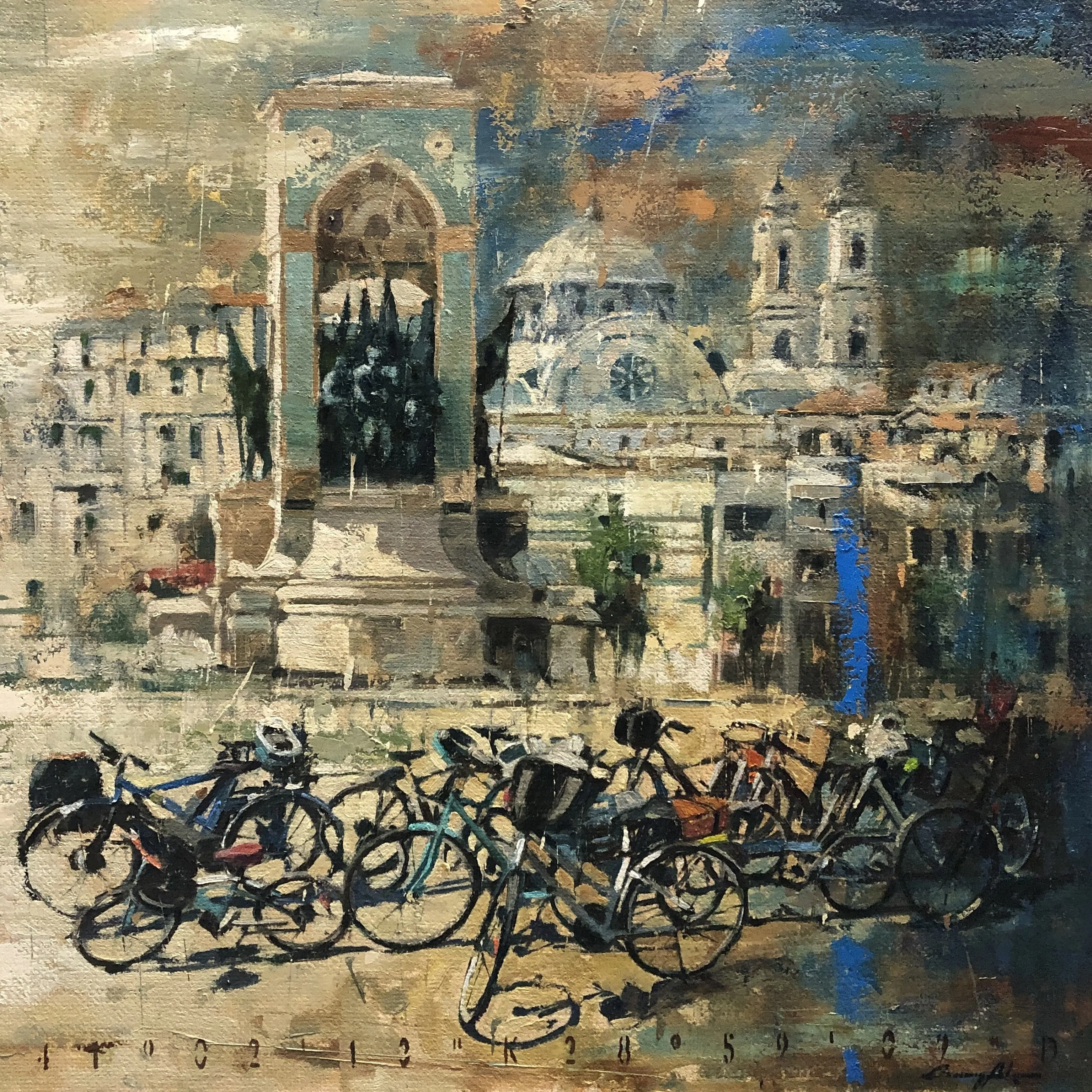 "Bisikletler Serisi" eseri OSMAN AKÇA tarafından 76x76 cm ölçülerinde Tuval üzeri yağlı boya tekniği ile yapılmıştır.