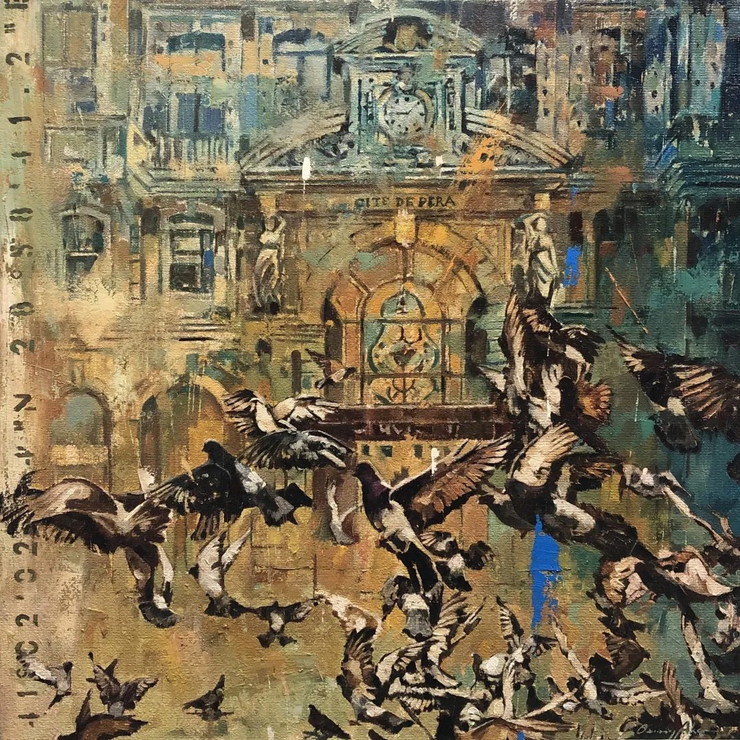 yakınlaştır ". Güvercinler Serisi" eseri OSMAN AKÇA tarafından 76x76 cm ölçülerinde Tuval üzeri yağlı boya tekniği ile yapılmıştır.