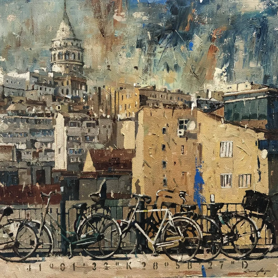 yakınlaştır "Bisikletler Serisi" eseri OSMAN AKÇA tarafından 76x76 cm ölçülerinde Tuval üzeri yağlı boya tekniği ile yapılmıştır.