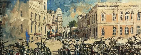 OSMAN AKÇA — “Bisikletler Serisi” "Bisikletler Serisi" eseri OSMAN AKÇA tarafından 43x110 cm ölçülerinde Tuval üzeri yağlı boya tekniği ile yapılmıştır.