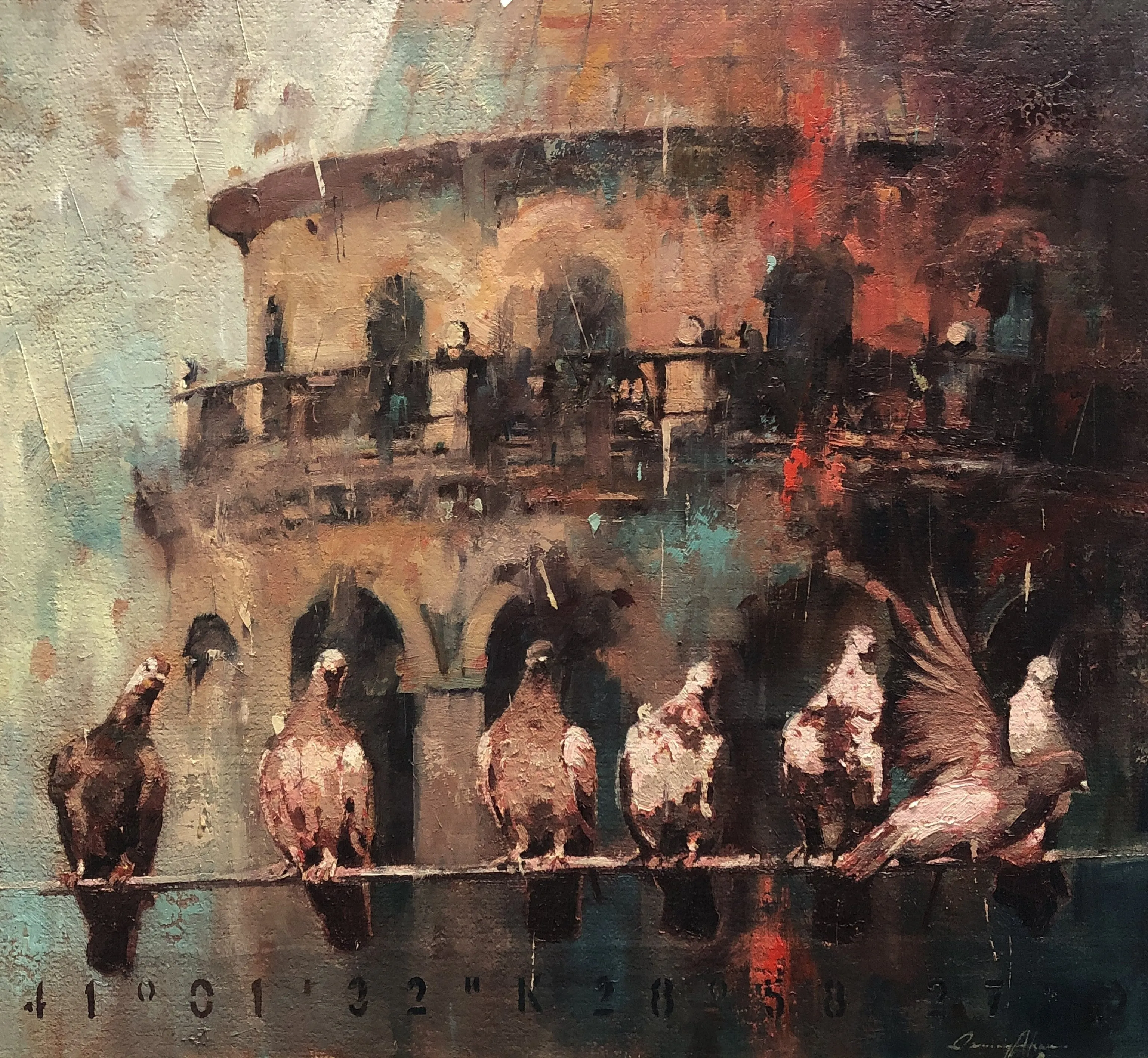 "Güvercinler Serisi" eseri OSMAN AKÇA tarafından 59x64 cm ölçülerinde Tuval üzeri yağlı boya tekniği ile yapılmıştır.