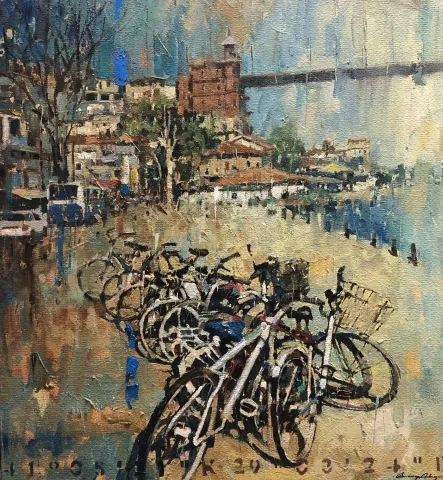 OSMAN AKÇA — “Bisikletler Serisi” "Bisikletler Serisi" eseri OSMAN AKÇA tarafından 64x59 cm ölçülerinde Tuval üzeri yağlı boya tekniği ile yapılmıştır.