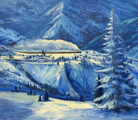 TOLGA BOZTOPRAK — “Trenler serisi”, 2026 "Trenler serisi" eseri TOLGA BOZTOPRAK tarafından 2026 yılında 130x150 cm ölçülerinde Tuval üzeri karışık teknik tekniği ile yapılmıştır.