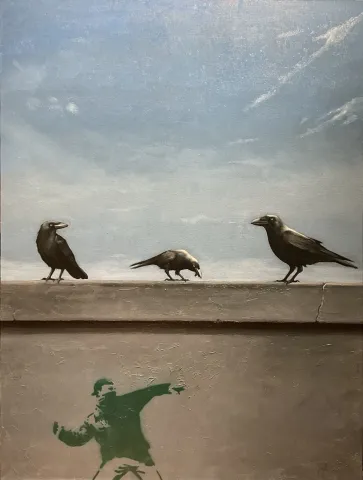 "Gri Duvar" eseri YİĞİT ALTIPARMAKOĞULLARI tarafından 2026 yılında 120x90 cm ölçülerinde Tuval üzeri yağlı boya ve stencil tekniği ile yapılmıştır.