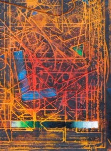 ALİ ERTUĞRUL KÜPELİ tarafından 2021 yılında 44x60 cm ölçülerinde MDF üzeri karışık teknik tekniği ile yapılmıştır.