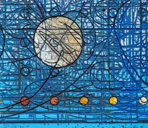 ALİ ERTUĞRUL KÜPELİ tarafından 2021 yılında 40x46 cm ölçülerinde MDF üzeri karışık teknik tekniği ile yapılmıştır.