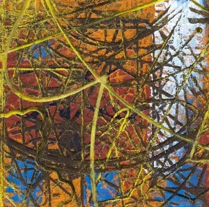 ALİ ERTUĞRUL KÜPELİ tarafından 2021 yılında 25x25 cm ölçülerinde MDF üzeri karışık teknik tekniği ile yapılmıştır.