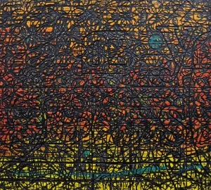 ALİ ERTUĞRUL KÜPELİ tarafından 2021 yılında 75x83 cm ölçülerinde MDF üzeri karışık teknik tekniği ile yapılmıştır.