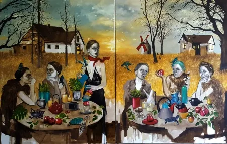 SEMA ÖCAL tarafından 2016 yılında 180x280 cm ölçülerinde Tuval üzeri yağlı boya tekniği ile yapılmıştır.