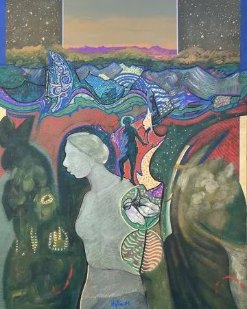 NECMETTİN ÖZLÜ tarafından 2026 yılında 100x80 cm ölçülerinde Tuval üzeri akrilik boya tekniği ile yapılmıştır.