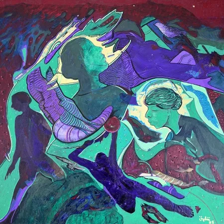 NECMETTİN ÖZLÜ tarafından 2025 yılında 50x50 cm ölçülerinde Tuval üzeri akrilik boya tekniği ile yapılmıştır.