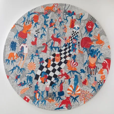 NECMİ GÜRSELER  tarafından 2025 yılında 140x140 cm ölçülerinde Tuval üzeri yağlı boya tekniği ile yapılmıştır.