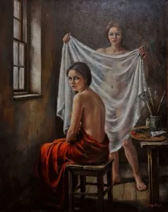 HEDİYE AKOĞLU tarafından 2025 yılında 100x80 cm ölçülerinde Tuval üzeri yağlı boya tekniği ile yapılmıştır.