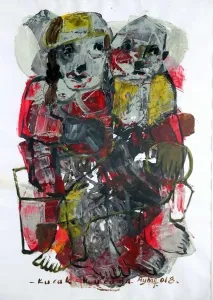 AYHAN TAŞKIRAN tarafından 2018 yılında 90x70 cm ölçülerinde Kağıt üzeri karışık teknik tekniği ile yapılmıştır.