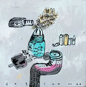 ÇAĞLAR UZUN tarafından 2020 yılında 25x25 cm ölçülerinde Tuval üzeri yağlı boya akrilik dripstik tekniği ile yapılmıştır.