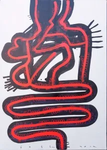 ÇAĞLAR UZUN tarafından 2019 yılında 70x50 cm ölçülerinde Tuval üzeri akrilik dripstik tekniği ile yapılmıştır.