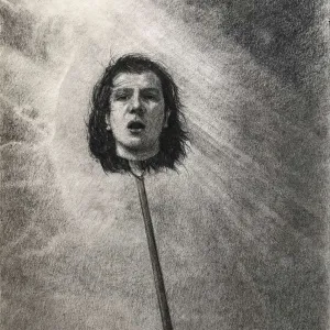 EREN LAÇİN tarafından 2020 yılında 28x20 cm ölçülerinde Kağıt üzeri karakalem tekniği ile yapılmıştır.