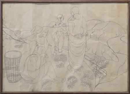 İBRAHİM BALABAN tarafından 1973 yılında 70x96 cm ölçülerinde Kağıt üzeri desen tekniği ile yapılmıştır.