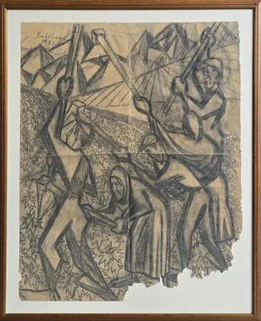 İBRAHİM BALABAN tarafından 1955 yılında 80x65 cm ölçülerinde Kağıt üzeri desen tekniği ile yapılmıştır.