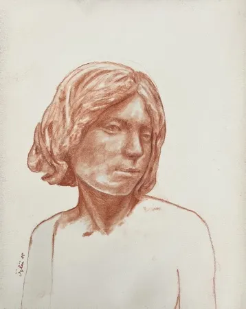 NECMETTİN ÖZLÜ tarafından 2025 yılında 30x24 cm ölçülerinde Kağıt üzeri sanguine, tuvale marufle tekniği ile yapılmıştır.