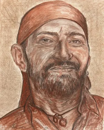 NECMETTİN ÖZLÜ tarafından 2025 yılında 30x24 cm ölçülerinde Kağıt üzeri sanguine ve kurşun kalem, tuvale marufle tekniği ile yapılmıştır.