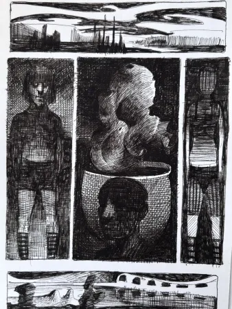 ÖMER KOÇAĞ tarafından 2025 yılında 20x15 cm ölçülerinde Kağıt üzerine mürekkep kalem tekniği ile yapılmıştır.