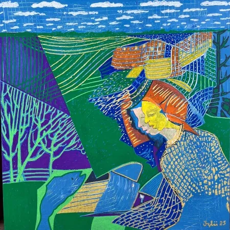 NECMETTİN ÖZLÜ tarafından 2025 yılında 40x40 cm ölçülerinde Tuval üzeri akrilik boya tekniği ile yapılmıştır.