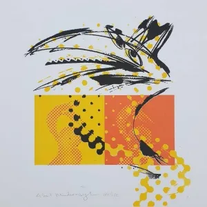 AHMET MÜDERRİSOĞLU tarafından 35x35 cm ölçülerinde Serigrafi tekniği ile yapılmıştır.