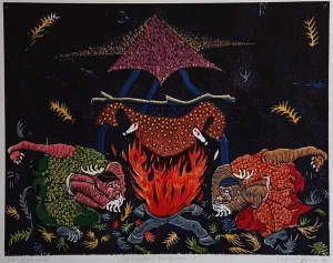 HASAN KIRAN tarafından 2002 yılında 74x95 cm ölçülerinde Ağaç Baskı tekniği ile yapılmıştır.