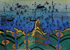 HASAN KIRAN tarafından 2014 yılında 85x120 cm ölçülerinde Ağaç Baskı tekniği ile yapılmıştır.