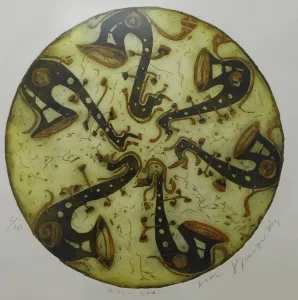 ERDAL KURUZU tarafından 2004 yılında 50x50 cm ölçülerinde Baskı 2//20 tekniği ile yapılmıştır.