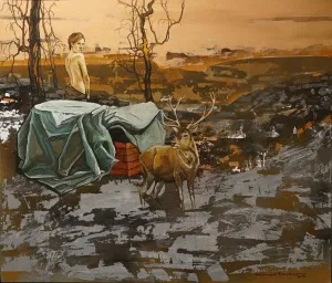 MAHMUT ÖZDEMİR tarafından 2017 yılında 85x100 cm ölçülerinde Tuval üzeri karışık teknik tekniği ile yapılmıştır.