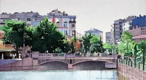 METİN SÖNMEZLER tarafından 2010 yılında 23x44 cm ölçülerinde Kağıt üzeri sulu boya tekniği ile yapılmıştır.